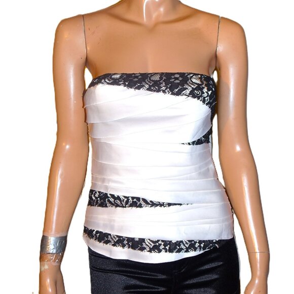 bebe White Black Lace Strapless Top S NWT $79 - Picture 1 of 7
